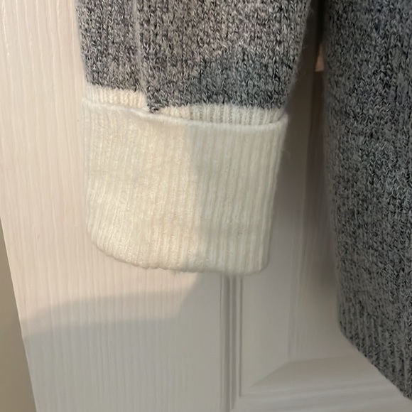 Black, grey, and white hooded cardigan sweater. - Picture 3 of 5